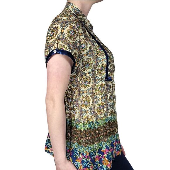 NY Collection Womens Neo Psychedelia Shirt Button Up Short Sleeve Poly Kashmir - Picture 2 of 8